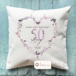 Personalised Happy Birthday Gift Age Milestone 21 30 40 50 60 70 80 90 Any Age Pink Home Linen Style Cushion Friend Nanny Gift For Her Mum - thumbnail 4