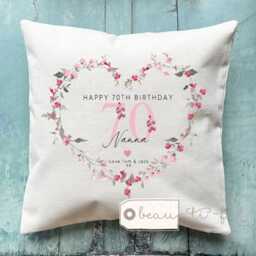 Personalised Happy Birthday Gift Age Milestone 21 30 40 50 60 70 80 90 Any Age Pink Home Linen Style Cushion Friend Nanny Gift For Her Mum - thumbnail 2