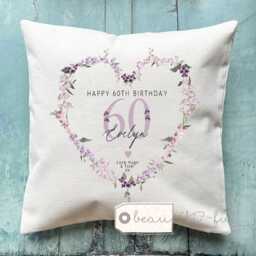 Personalised Happy Birthday Gift Age Milestone 21 30 40 50 60 70 80 90 Any Age Pink Home Linen Style Cushion Friend Nanny Gift For Her Mum - thumbnail 3