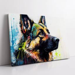 German Shepherd Abstract Dog Pet Animal Painting Splatter Wall Art, Framed Canvas Poster Print, Home Kitchen Office Room Decor, Gifts - thumbnail 2