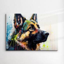 German Shepherd Abstract Dog Pet Animal Painting Splatter Wall Art, Framed Canvas Poster Print, Home Kitchen Office Room Decor, Gifts - thumbnail 3
