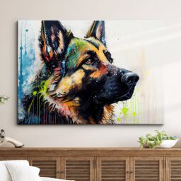 German Shepherd Abstract Dog Pet Animal Painting Splatter Wall Art, Framed Canvas Poster Print, Home Kitchen Office Room Decor, Gifts - thumbnail 1