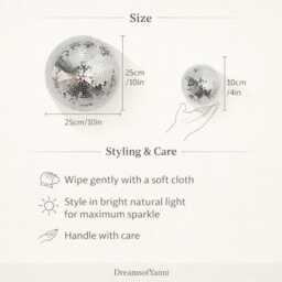 Silver Disco Ball Wall Decor Set - Mirror Mosaic Half Sphere Art Modern Glam Installation - thumbnail 3