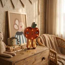Wooden Apple Night Light For Kids, Handmade Dimmable Nursery Lamp, Led Pine Wood Table Whimsical Toddler Room Decor, Baby Shower Gift - thumbnail 3