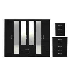 Bedroom Set, Black Set, Wardrobe, Mirrored Chest Of Drawers & Bedside Table. Ready Assembled - thumbnail 1