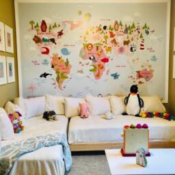 World Map Wall Mural in Pink & Light Blue, Children With Animals, Wallpaper, Little Explorer Wallpaper - thumbnail 2