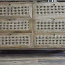 Large Rattan Chest Of 6 Drawers -150cm Wide Solid Wood Dresser -Boho Rustic Storage Cabinet - Bedroom Hallway Sideboard -Rattan Furniture UK - thumbnail 2