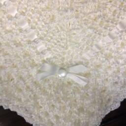 Crochet Baptism Blanket - Christening Keepsake Baby White Gift Heirloom Throw - thumbnail 3