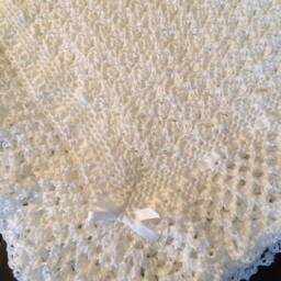 Crochet Baptism Blanket - Christening Keepsake Baby White Gift Heirloom Throw - thumbnail 2