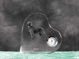 Setter - Crystal Clock in The Shape Of A Heart With Image Pure-Bred Dog - thumbnail 1