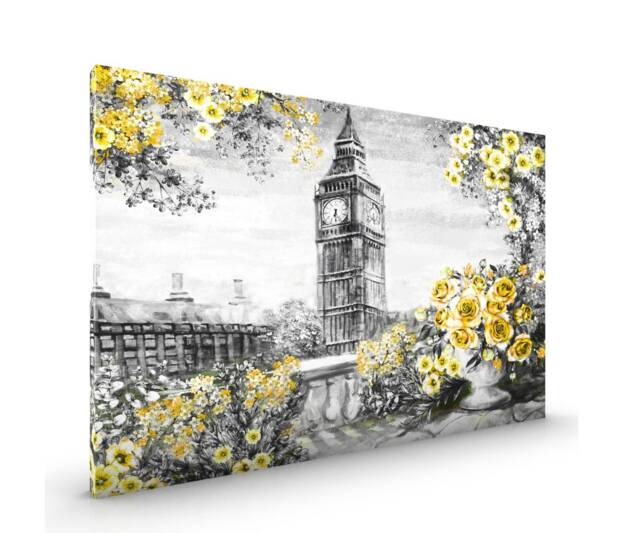 Yellow Rose Big Ben London Canvas Framed Glossy Coated Premium With Metal Hanger Various Sizes - image 1
