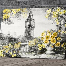 Yellow Rose Big Ben London Canvas Framed Glossy Coated Premium With Metal Hanger Various Sizes - thumbnail 2