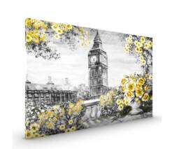 Yellow Rose Big Ben London Canvas Framed Glossy Coated Premium With Metal Hanger Various Sizes - thumbnail 1