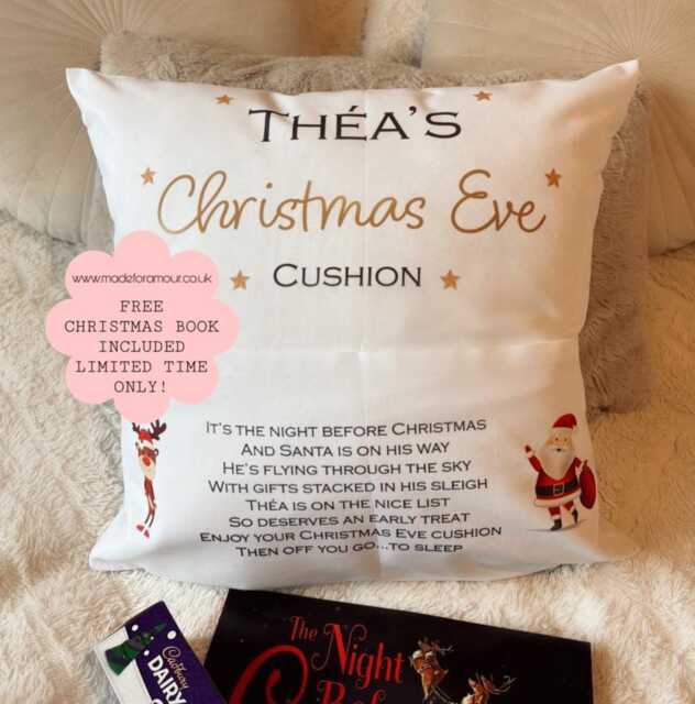 Personalised Christmas Eve Cushion. Story Book Cushion. Eve Box - image 1