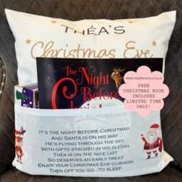 Personalised Christmas Eve Cushion. Story Book Cushion. Eve Box - thumbnail 2