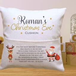 Personalised Christmas Eve Cushion. Story Book Cushion. Eve Box - thumbnail 3