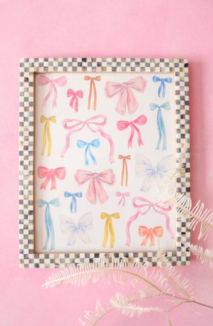Bow Art Print, Ribbon Wall Art, For Girls Room, Nursery Room Hand Painted Artwork, Kids