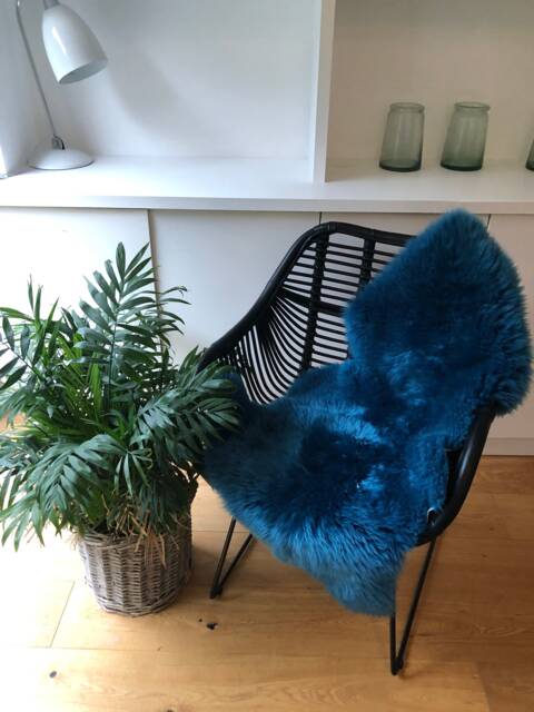 Blue Sheepskin Rug , Green Rug, Deep Sea Fur Chair Cover, Bed Throw, Interior Accessories Deepblue S - image 1