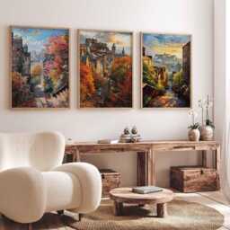 Set Of 3 Edinburgh Posters, Scotland Prints, Castle Wall Art, Old Town Decor, Scottish Travel Poster, Cityscape Print - thumbnail 2