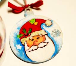 Hand Painted Santa Wood Christmas Ornament, Personalized Decoration - thumbnail 1