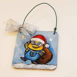 Hand Painted Santa Wood Christmas Ornament, Personalized Decoration - thumbnail 3