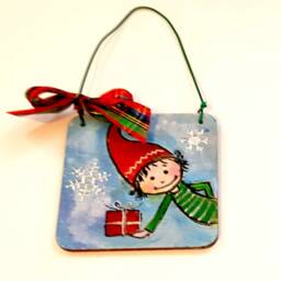 Hand Painted Santa Wood Christmas Ornament, Personalized Decoration - thumbnail 2