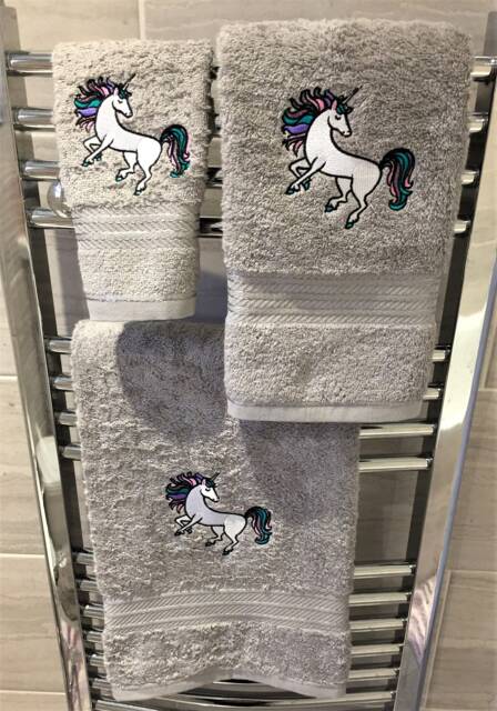 Personalized Embroidered Unicorn Towel Glitter Rainbow Design - image 1