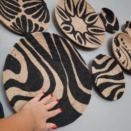 Boho Wicker Basket Wall Decor African Inspired, Set Of 10 - thumbnail 4