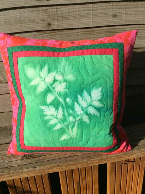 Hand Dyed Green & Pink Plant Cushion Cover - image 1