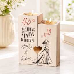 Personalised 40Th Anniversary Double Tea Light Candle Holder With Couple - thumbnail 1