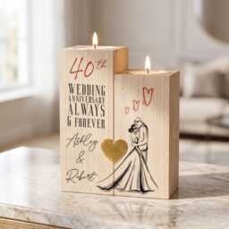 Personalised 40Th Anniversary Double Tea Light Candle Holder With Couple - thumbnail 4
