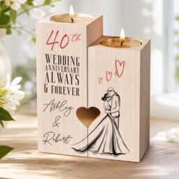 Personalised 40Th Anniversary Double Tea Light Candle Holder With Couple - thumbnail 2