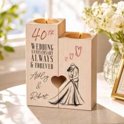 Personalised 40Th Anniversary Double Tea Light Candle Holder With Couple - thumbnail 3