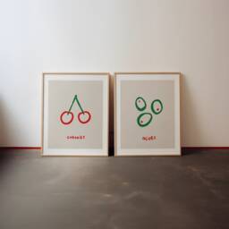 Set Of 2 Olive Cherry Prints, Retro Fruit Wall Art, Kitchen Aesthetic Decor, Gallery Wall, Home Inspo, Unframed - thumbnail 2