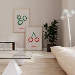 Set Of 2 Olive Cherry Prints, Retro Fruit Wall Art, Kitchen Aesthetic Decor, Gallery Wall, Home Inspo, Unframed - thumbnail 3