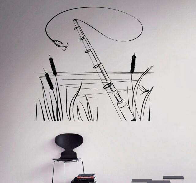 Fishing Rod Wall Decal Lake Nature Vinyl Sticker Hobby Home Interior Decor Art Murals Living Room Bedroom 20(Fsh - image 1