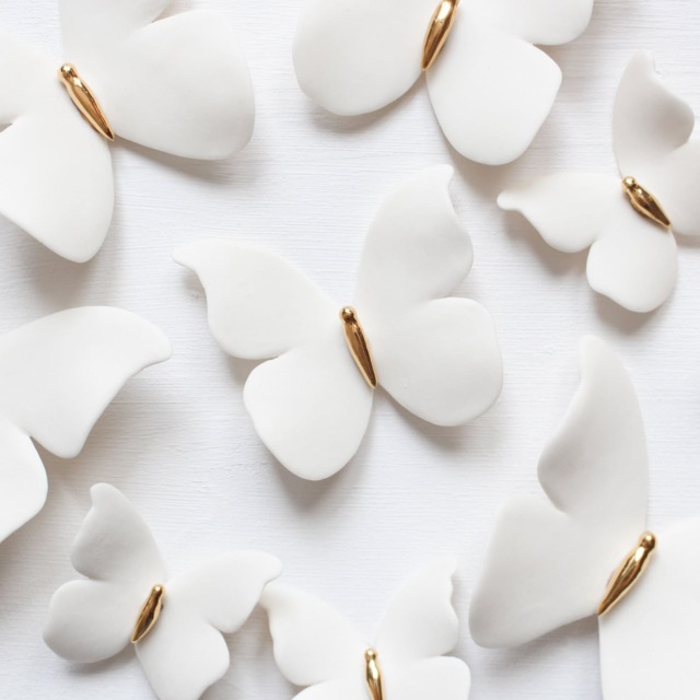 3 Porcelain & 24K Gold Butterflies For Wall Decoration - image 1