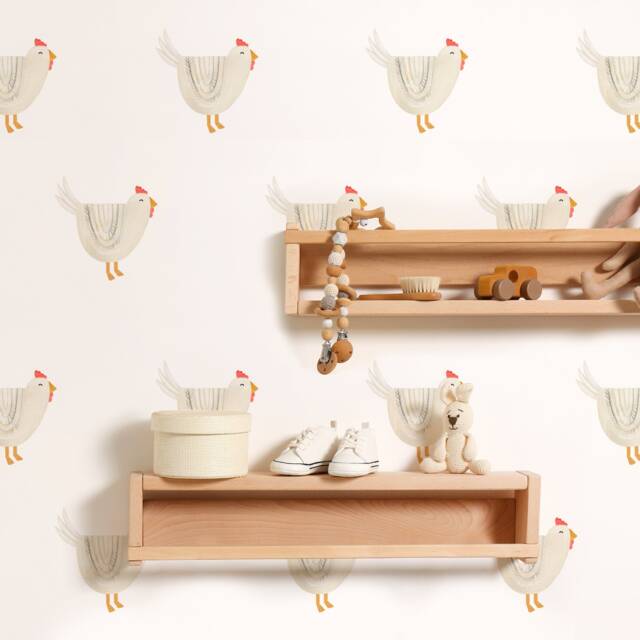 White Chickens - Fabric Wall Decal Modern Farm Mej - image 1