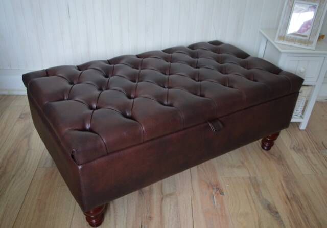 Chesterfield Deep Buttoned Footstool With Storage in Premium Dark Brown Faux Leather - image 1