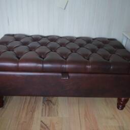 Chesterfield Deep Buttoned Footstool With Storage in Premium Dark Brown Faux Leather - thumbnail 3