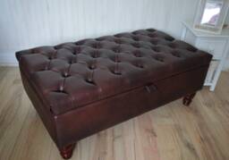 Chesterfield Deep Buttoned Footstool With Storage in Premium Dark Brown Faux Leather - thumbnail 1