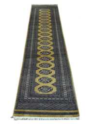 2.6x10 Golden Color Bokhara Rug - Runner Hallway Luxury Long Fine Quality Green Afghan