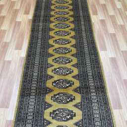 2.6x10 Golden Color Bokhara Rug - Runner Hallway Luxury Long Fine Quality Green Afghan - thumbnail 3