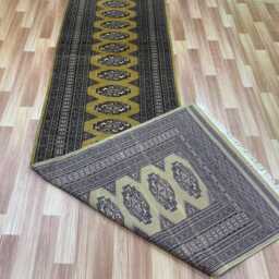 2.6x10 Golden Color Bokhara Rug - Runner Hallway Luxury Long Fine Quality Green Afghan - thumbnail 4