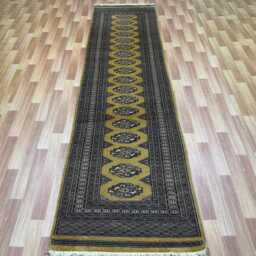 2.6x10 Golden Color Bokhara Rug - Runner Hallway Luxury Long Fine Quality Green Afghan - thumbnail 2