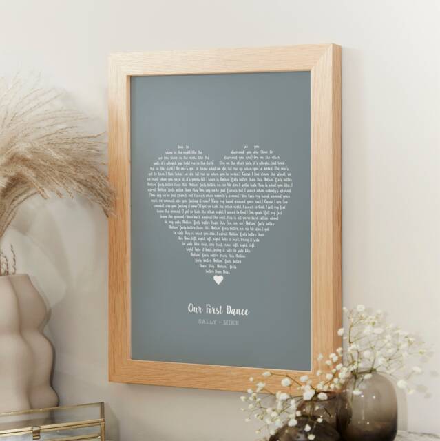 Love Heart Lyrics Personalised Print. Use Your Own Words. Anniversary Gift. Framed. Wall Decor. Handmade - image 1