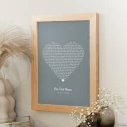 Love Heart Lyrics Personalised Print. Use Your Own Words. Anniversary Gift. Framed. Wall Decor. Handmade - thumbnail 1