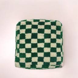 Green Checkered Wool Pouf Bohemian Moroccan Floor Cushion [Unstuffed] - thumbnail 1