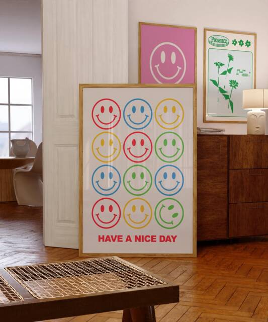 Smiley Face Art Print Colorful Minimalist Poster Design - image 1