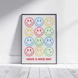 Smiley Face Art Print Colorful Minimalist Poster Design - thumbnail 2